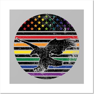 American Rainbow Pride Flag with Eagle Posters and Art